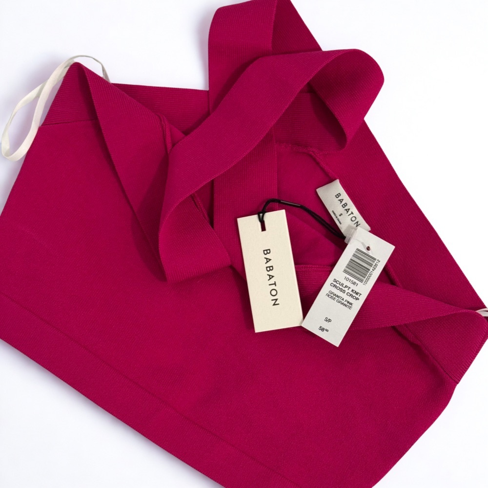 Aritzia Babaton Sculpture Knit Cross Crop Top | Granita Pink | NWT | Size S - Picture 6 of 6